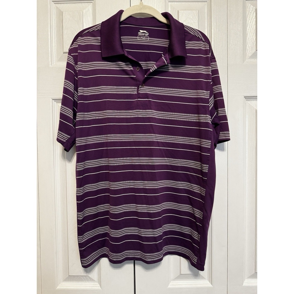 Slazenger Golf Polo Shirt Men's Large Short Sleeve Purple Striped Performance